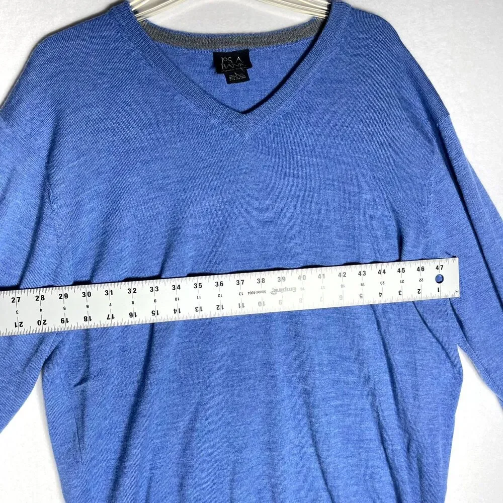 Joseph A Bank 100% Wool‎ Blue VneckSweater Men Size L